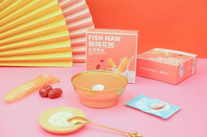 Portable Instant Porridge Canned Fish Maw Soup With Red Date And Qunioa Gold Bowl