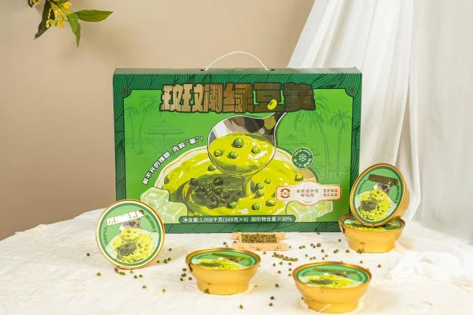 Pandan Mung Bean Lotus Seed Dessert in pouch packaging 168g shelf stable herbal dessert drink Mung Bean Lotus Seed Jelly
