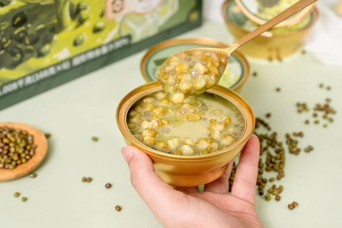 Pandan Mung Bean Lotus Seed Dessert in pouch packaging shelf stable herbal dessert drink Mung Bean Lotus Seed Jelly