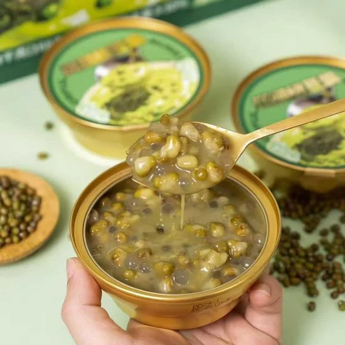 Pandan Mung Bean Lotus Seed Dessert in pouch packaging shelf stable herbal dessert drink Mung Bean Lotus Seed Jelly