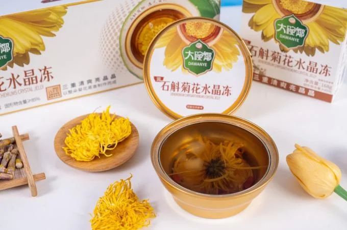 Plant Based Eye Care Functional Jelly Dessert Chrysanthemum Herbal Jelly with Dendrobium Plant Based Functional Dessert Supports Eye Health and Internal Cooling Ready to Eat Nourishing Snack for Clean Label Wellness